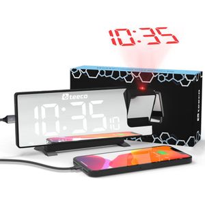 Teeco - Wekkerradio - Antraciet - Digitale wekker met projectie en telefoon opladen