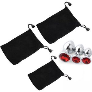 Metalen Buttplug Set 3 delig - Anal Plug Set voor Mannen en Vrouwen - Rood