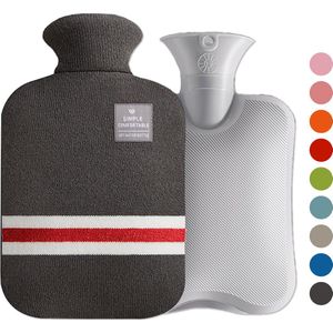 Colorful Sun® Kruik met Hoes 2L – Warmwaterkruik met Zachte Gebreide Hoes – Warm & Koud Gebruik – Nek-, Rug- & Buikverwarmer – Huidvriendelijk & Comfortabel – Voor in Bed & Overdag – Ideaal Cadeau – Donkergrijs