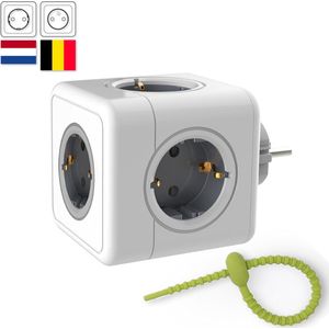 Colorful Sun® Stopcontact splitter - Verloopstekker 5 voudig wit - Met randaarde - Gratis kabel-organizer - 1 stuk - Kinderbeveiliging - Stekkers - Stekkerdoos