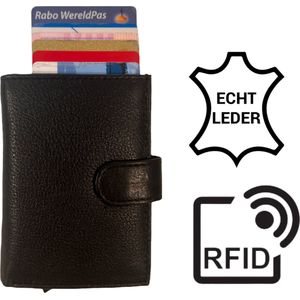 THL Design - Pasjeshouder Mannen / Dames - Pasjeshouder Uitschuifbaar - Portemonnee Heren - RFID - Leer Zwart