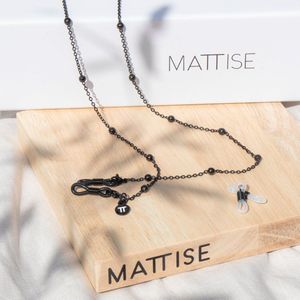 MATTISE Zwart Unisex Staal Geschakelde Brillenkoord met Bolletjes — Brillenkoordje Dames en Heren — Zwarte Lang Zonnebril Koordje — Brilketting Brilkoord Chain Ketting