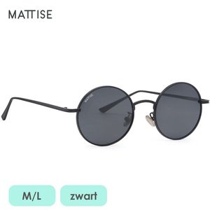 MATTISE Zwart Unisex Gepolariseerde Zonnebril van Staal — M/L Zonnebril Heren Dames — Hippie Bril Gepolariseerd — Zonnebrillen Brillen