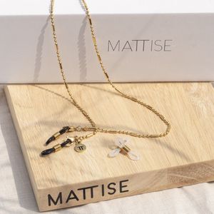 MATTISE Goud Unisex Staal Geschakelde Brillenkoord met Patroon — Brillenkoordje Dames en Heren — Gouden Lang Zonnebril Koordje — Brilketting Brilkoord