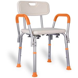 AYOO® Douchestoel - Douchekrukje - Douchestoel met Armleuning - Douchekruk - Douchestoel Opklapbaar - Douchestoelen - Inclusief Douchekophouder - Oranje - Gratis Anti-Slip Mat!