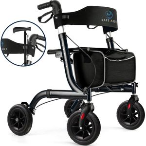 Safe Age® Rollator lichtgewicht en opvouwbaar - zitfunctie - voor binnen en buiten - Rugleuning en wandelstok houder