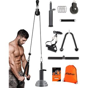 Fitness kabelsysteem – Thuis sporten met diverse handgrepen– katrol - triceps touw – krachttraining - lat pulley - krachtstation