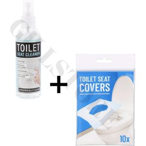 Toilet Hygiëne Set - Toilet Spray Reiniger - WC Cleaner - Fris en Schoon - + - Hygienische Toilet bril covers papier - Doekjes voor de WC bril - 10 stuks