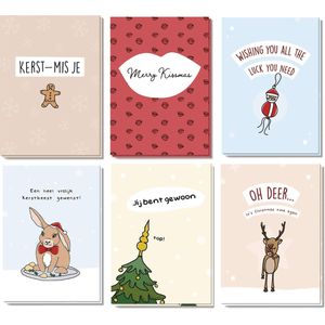 Liefs Jansje - Kerstkaarten - Enkele A6 kaarten - 18 stuks (6x3) - Envelop + Sluitsticker - Lieve Kerstwensen