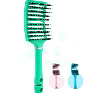 Moonie's Curved Anti-klit Haarborstel – Ontwarrende borstel voor vrouwen, mannen en kinderen – Voor krullend, fijn en dik haar – Voor nat en droog haar (Groen)