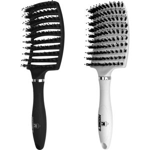 Moonie's Anti Klit Haarborstel - Duo pack - Curved - Zwart - Wit
