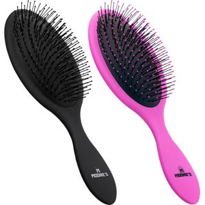 Moonie's Anti Klit Haarborstel - Duo pack - Ronde Borstel - Roze/Zwart