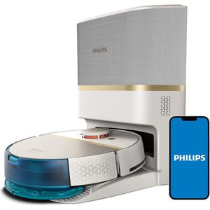 Philips HomeRun 7000-serie robotstofzuiger - ultrasterke zuigkracht, hindernisdetectie, leegstation, wit