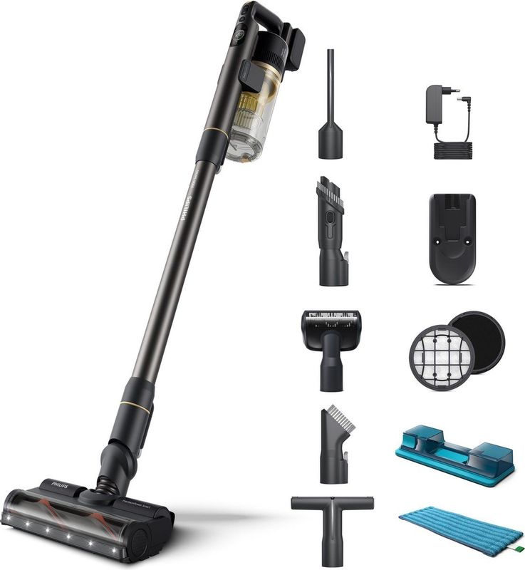 Philips Steelstofzuiger met Dweilfunctie XC7057/01 - Zuigmond met LED verlichting - Draadloos - Zonder Zak - Handstofzuigerfunctie - Alle Vloertypen - Lichtgewicht