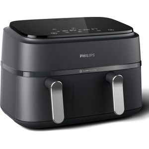 Philips 3000 Series Dual Airfryer NA351/00 - Dubbele Mand - 9L - Tot 6 Personen - Zwart/Zilver