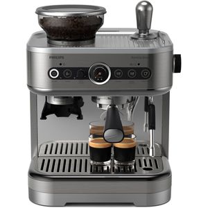 Philips Barista Brew Espressomachine, semi-automatisch, espresso met enkele en dubbele knop + Americano, bonenreservoir van 250 g, intuïtieve geleiding, gekalibreerde pads, zilverkleurig metaal