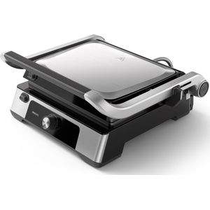 Philips Contactgrill HD6301/90 - Uitneembare Platen - 2200W - Extra Groot Formaat – Antiaanbakplaten - Regelbare Temperatuur - Opvangbak - RVS - Zwart