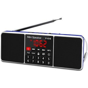 Multifunctionele Digitale Fm Radio Dual Speaker Mp3 Muziekspeler Ondersteuning 3.5 Mm Hoofdtelefoon Met Led Scherm/Timer Functie (Bla
