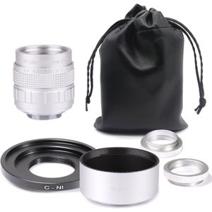 Zilver Fujian 35 Mm F/1.7 APS-C Cctv Lens + Adapter Ring + 2 Macro Ring + Zonnekap voor NIKON1 Mirroless Camera J1/J2/J3/J4/J5