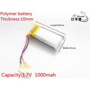 3.7 V 1000 mAh 102545 Lithium Polymeer Li-Po li ion Oplaadbare Batterij cellen Voor Mp3 MP4 MP5 GPS PSP mobiele bluetooth