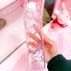 Leuke Eenhoorn Water Fles Herbruikbare Melk Opslag Fles Vriezer Vruchtensap Verse Houden Kids Transparante Vierkante Plastic Flessen