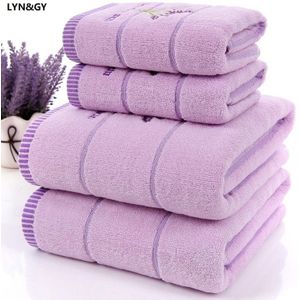 3 Stks/set Luxe Lavendel Vrouwen 100% Katoen Paars Witte Handdoek Set Toalhas De Banho 1Pc Badhanddoek 2Pc Gezicht Handdoeken
