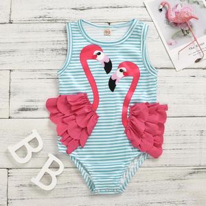 1-4Y Mode Peuter Kid Baby Meisje Badpak Cartoon Flamingo Een Stuk Bikini Swimwear Beach Leuke Badpak