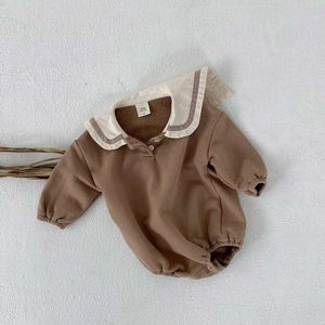 Ins Koreaanse Kinderkleding Lente En Herfst Jongens En Meisje Baby Leuke College Wind Revers Een Stuk Romper wilde Zak Scheet