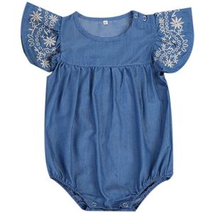 0-24M Pasgeboren Baby Baby Meisjes Bloem Romper Ruches Jumpsuit Denim Kleding Zomer Baby Meisje Kleding Kostuums