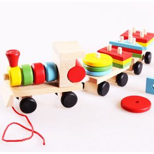 Peuter Baby Houten Stapelen Trein Blok Speelgoed Fun Voertuig Blok Board Game Toy Houten Educatief Speelgoed Voor Kinderen