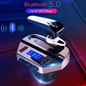 Jinserta Bluetooth 5.0 Fm-zender In-Ear Oortelefoon Auto MP3 Speler Fm Modulator Handsfree Dual Usb 3.1A Quick Charger