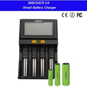 Lcd Smart Battery Charger Miboxer C4 Voor Li-Ion Imr Icr LiFePO4 18650 14500 26650 21700 Aaa Batterijen 100-800Mah 1.5A