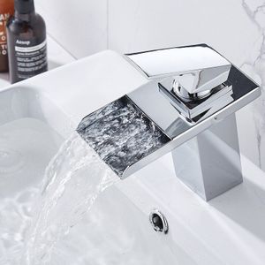 Wastafel Temperatuur Sensor Led Kraan Messing Waterval Temperatuur Kleuren Veranderen Badkamer Mengkraan Badrandcombinaties Sink Kranen