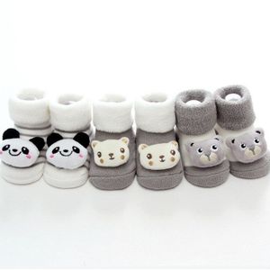 3 paren/set Leuke Sokken Baby Katoen Cartoon Dier Kat Beer Panda Hond Anti-slip Vloer Sokken Warme Zachte jongens Meisje Autumn0-18M