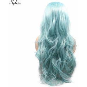 Sylvia Body Wave Pastel Blauw Pruik Hittebestendige Synthetisch Haar U-Lace Front Pruiken Voor Witte Vrouwen Gemengde Kleur drag Queen Make-Up