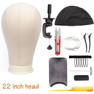 Alileader 21 ""-25"" Professionele Canvas Blok Mannequin Hoofd Stand Pruik Cap Voor Pruik Maken Kit Tools Houder haar Netto T Pins Kam