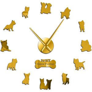 Kleine Cairn Terrier Hond Moderne Spiegel Effect Oppervlak Diy Wandklok Dier Puppy Huisdieren Rasechte Hond Silhouette Wall Art Stickers