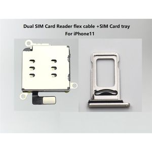 2 Stuks = 1Set Voor Iphone 11 Dual Sim Card Reader Flex Kabel + Sim-kaart Lade Houder Slot adapter Vervanging