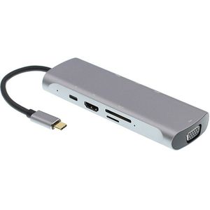 Usb C Hub Adapter 8 In 1 Usb C Naar Vga 4K Hdmi Tf/Sd-kaartlezer Pd opladen USB3.0 Docking Station Voor Mac Pro