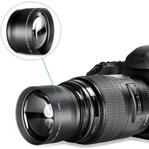58mm2.0X Professionele Telelens + Reinigingsdoekje Voor Canon Nikon Sony Pentax Telelens Met Front Cap Achter Cap Lens tas