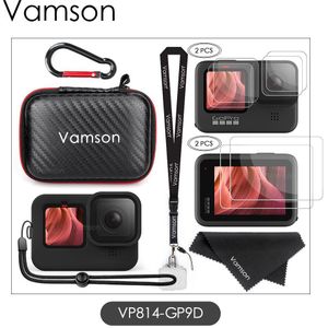 Vamson Accessoires Kit Voor Gopro Hero 10 9 Zwart Mini Draagtas Gehard Glas Screen Protector Mouw Lanyard Voor Go pro 9