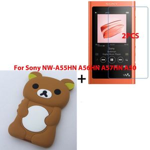 2Pack Voor Sony Walkman NW-A55HN A56HN A57HN A50 A55 A56 A57 MP3 Speler Screen Protector Film En Anti-klop Zachte Siliconen Case