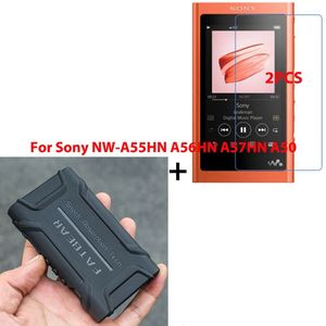 2Pack Voor Sony Walkman NW-A55HN A56HN A57HN A50 A55 A56 A57 MP3 Speler Screen Protector Film En Anti-klop Zachte Siliconen Case