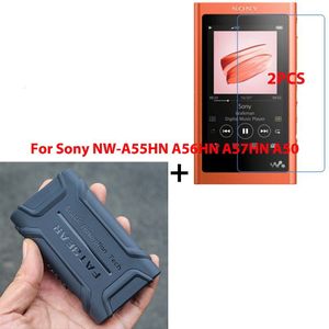 2Pack Voor Sony Walkman NW-A55HN A56HN A57HN A50 A55 A56 A57 MP3 Speler Screen Protector Film En Anti-klop Zachte Siliconen Case