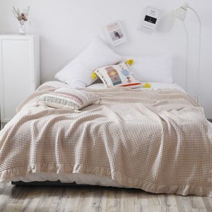 Lism Pure Katoen Wafel Mousseline Zomer Spreien Kant Grijs Roze Dekens Voor Bedden Zachte Warme Plaid Op Het Bed Gooien deken