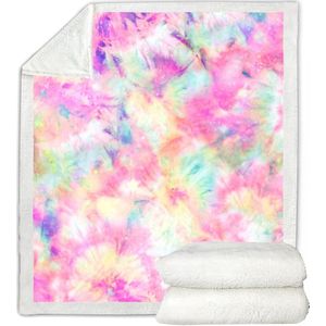 Kleurrijke Tie Dye Sherpa Fleece Deken Roze Gooi Deken Voor Meisjes Rainbow Bloom Pluizige Deken Op Bed Sofa