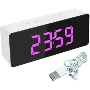 1 Pcs Multifunctionele Digitale Spiegel Led Display Wekker Bureauklok Temperatuur Kalender Snooze Functie Met Usb Kabel