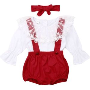 Xmas Peuter Baby Meisje Kerst Kant Tops Bib Broek Outfits Kleding Hoofdband