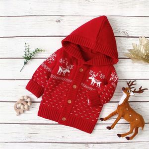 Herfst Winter Kleding Kerst Warme Jas Pasgeboren Baby Baby Meisje Jongen Hooded Xmas Elanden Gebreide Knop Dikke Jas