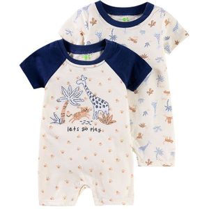 Pasgeboren Baby Rompertjes Meisje Romper Korte Mouw Baby Een Stuk Katoen Hansop Peuter Kleding Cartoon Zomer Unseix